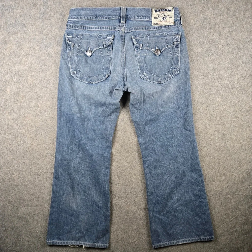 True Religion Billy Jeans Mens 36 Blue Distressed Bootcut Y2K Streetwear Skater